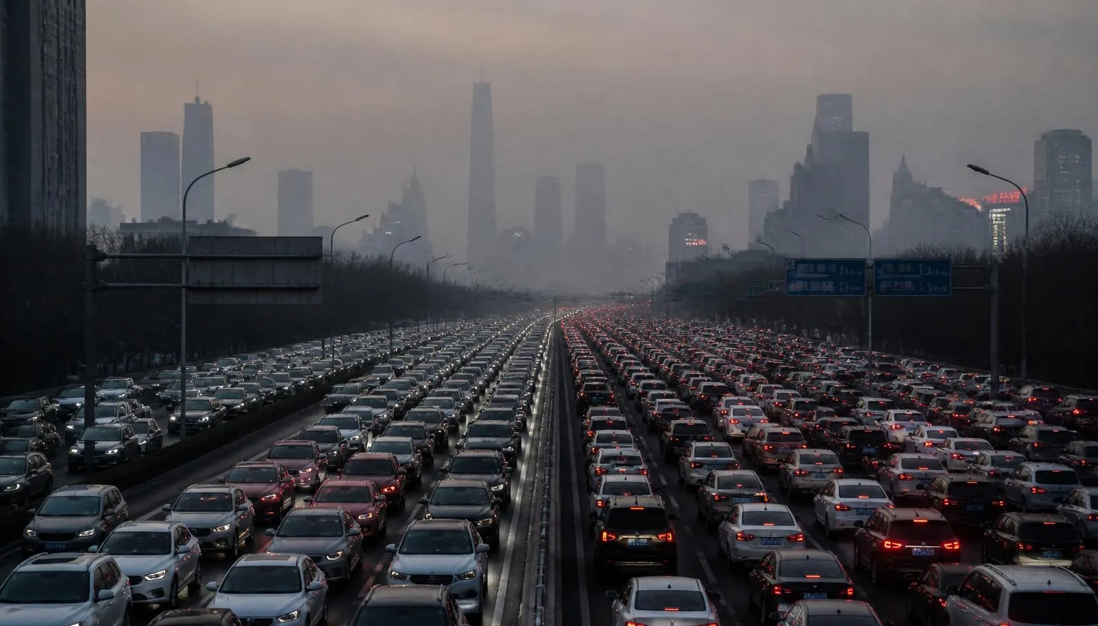 Heavy city traffic commute